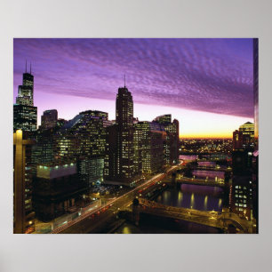 Affiche USA, IL, Chicago. Ciel et rivière de Chicago