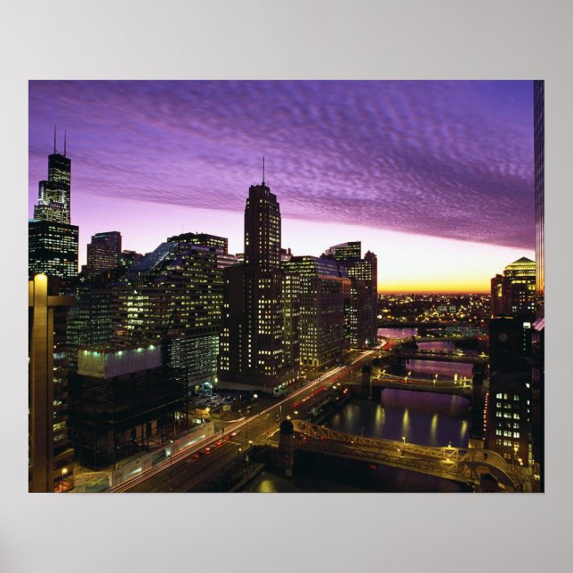 Affiche USA, IL, Chicago. Ligne d'horizon de Chicago et ri (Devant)