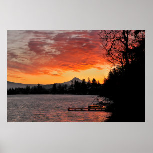 Affiche USA, Oregon. Blue Lake and Mt Hood At Sunrise