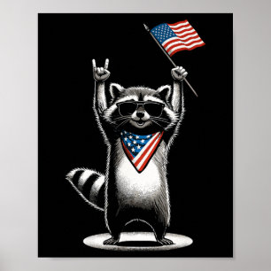 Affiche Usa Patriotique Raccoon Hommes Femmes Enfants Funn