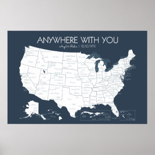 Affiche USA Travel Map pour les couples à Pin Places visit