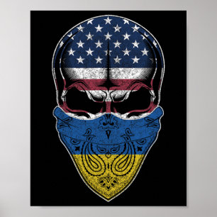 Affiche Usa Ukraine Roots - Crâne de drapeau américain ukr