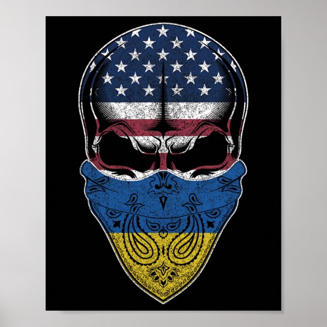 Affiche Usa Ukraine Roots - Crâne de drapeau américain ukr (Devant)