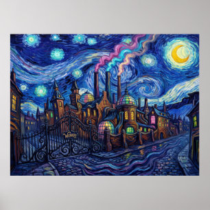 Affiche Usine de Chocolat Wonka Nuit Étoilée Paysage de Fi