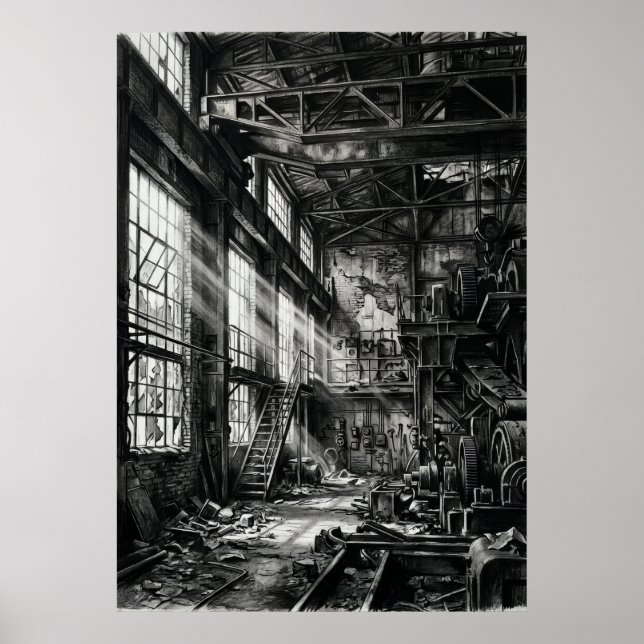Affiche Usine Industrielle Abandonnée Noir Blanc Urbain Ex (Devant)