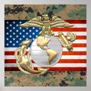 Affiche Usmc Eagle, globe et Ancre (EGA) [3D]