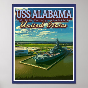 AFFICHE USS ALABAMA BATTLESHIP - MOBILE ALABAMA USA