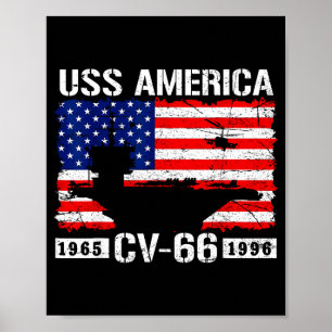 Affiche Uss america cv-66 est 1965-1996 drapeau etats-unis
