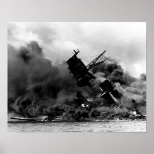 Affiche USS Arizona Brûler À Pearl Harbour