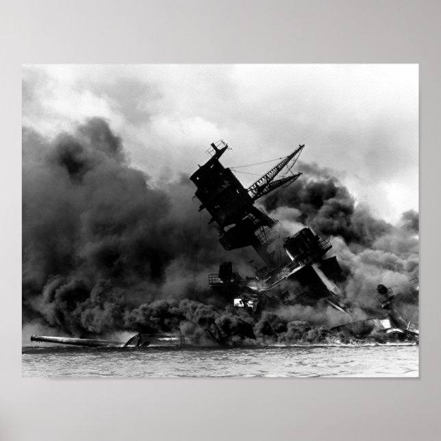 Affiche USS Arizona Brûler À Pearl Harbour (Devant)
