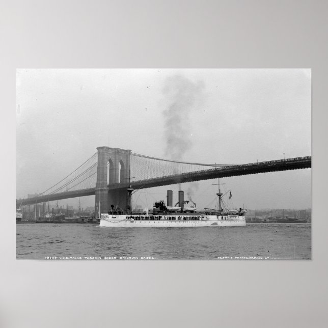 Affiche USS Maine et Brooklyn Bridge (Devant)