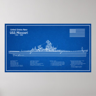 Affiche USS Missouri - Plan de plan d'expédition ABD