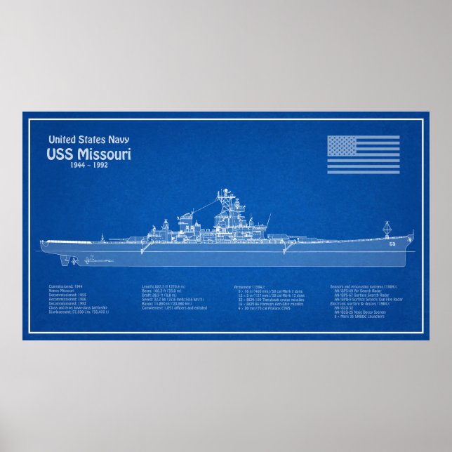 Affiche USS Missouri - Plan de plan d'expédition ABD (Devant)
