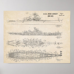 Affiche USS NEW JERSEY Blueprint