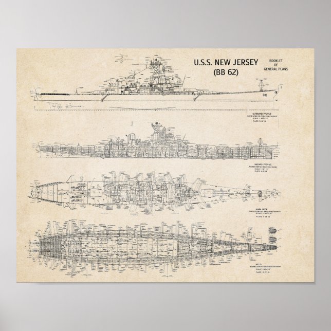 Affiche USS NEW JERSEY Blueprint (Devant)