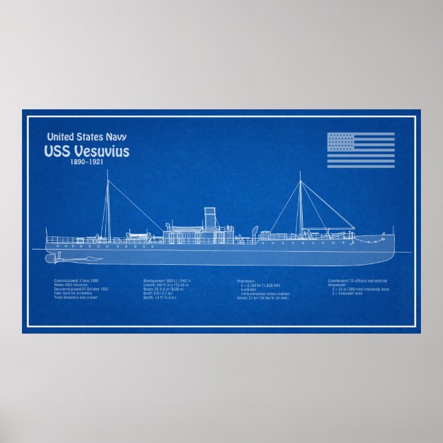 Affiche USS Vesuvius - Plan de plan d'expédition ABD (Devant)
