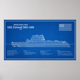 Affiche USS Zumwalt - Plan directeur des navires ABD