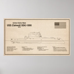 Affiche USS Zumwalt - Plan directeur des navires SD