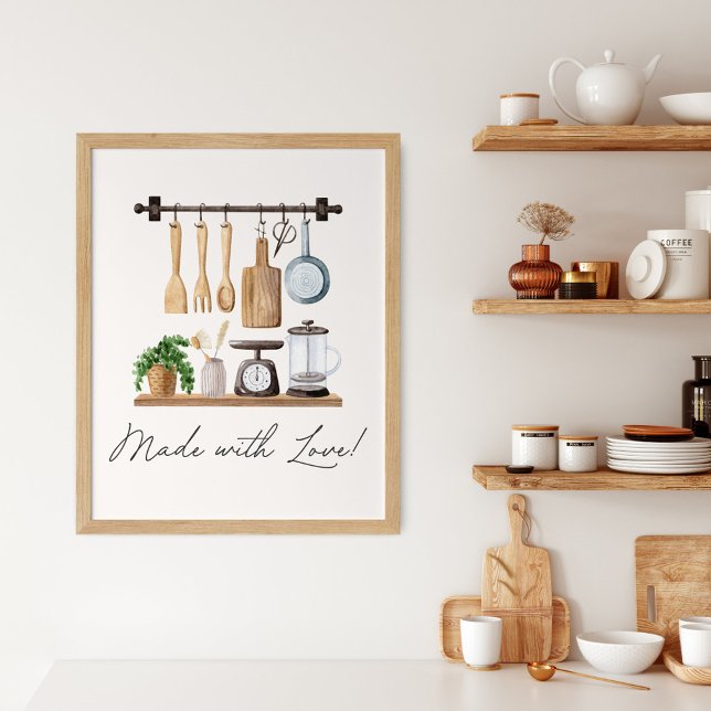 Affiche Ustensiles de cuisine à l'aquarelle Citation de cu (In situ)