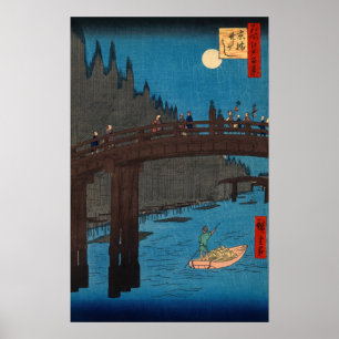 Affiche Utagawa Hiroshige - Kyoto Bridge by Moonlight