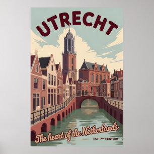 Affiche Utrecht Pays-Bas Skyline Rétro Cité Voyage
