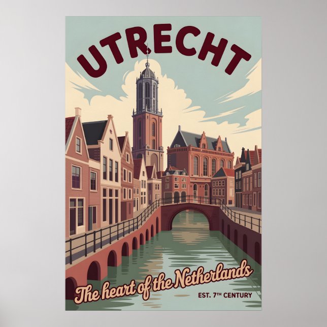 Affiche Utrecht Pays-Bas Skyline Rétro Cité Voyage (Devant)