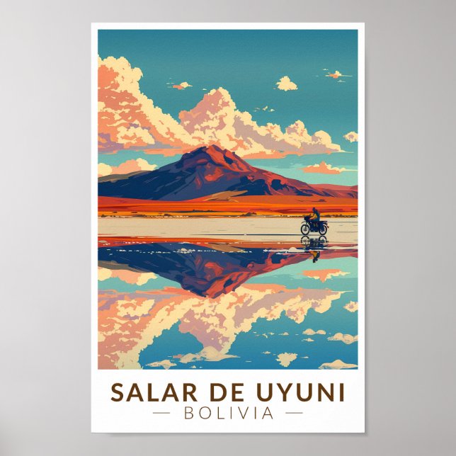 Affiche Uyuni Salt Flat Bolivia Motorcycle Travel Art (Devant)