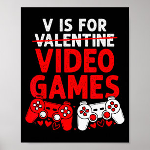 Affiche V est pour la Saint-Valentin des jeux vidéo drôle 