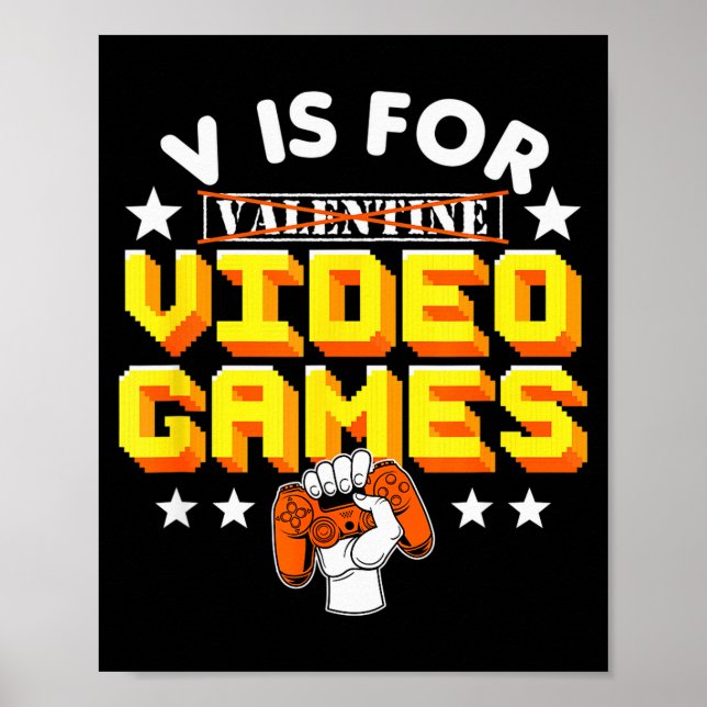 Affiche V est pour la Saint-Valentin des jeux vidéo drôle  (Devant)