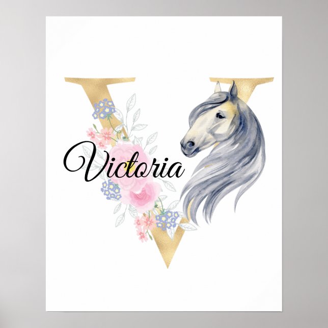 Affiche V letter personalized name monogram with horse (Devant)