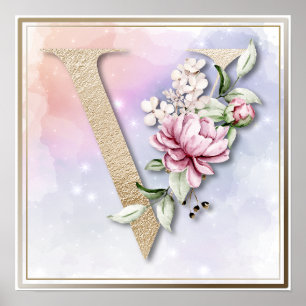 Affiche V Rose rose rose monogramme