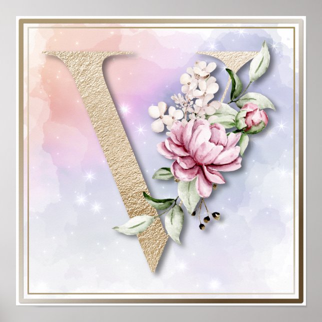 Affiche V Rose rose rose monogramme (Devant)