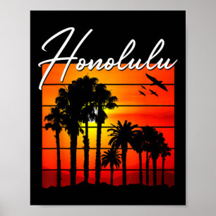 Affiche Vacances à Honolulu Souvenir Hawaï Coucher de sole