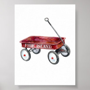 Affiche Vacances à la plage à l'aquarelle du chariot rouge