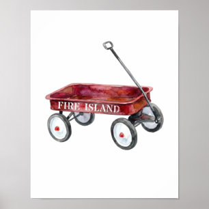Affiche Vacances à la plage à l'aquarelle du chariot rouge