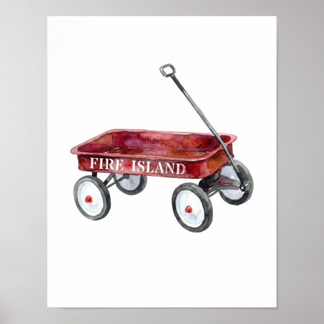 Affiche Vacances à la plage à l'aquarelle du chariot rouge (Devant)
