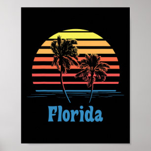 Affiche Vacances à la plage aux palmiers au coucher du sol