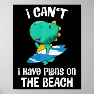 Affiche Vacances à la plage de dinosaures drôles pour enfa