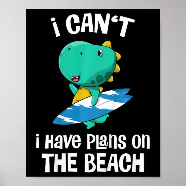 Affiche Vacances à la plage de dinosaures drôles pour enfa (Devant)