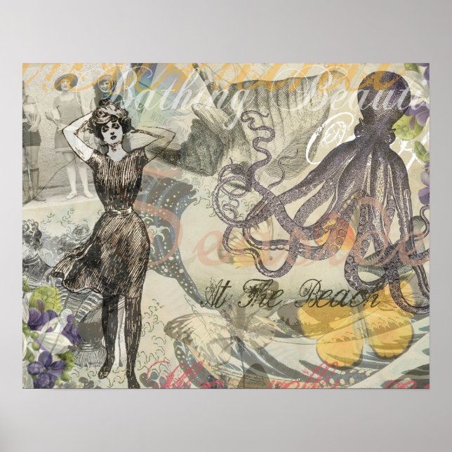 Affiche Vacances à la plage de la pieuvre victorienne goth (Devant)