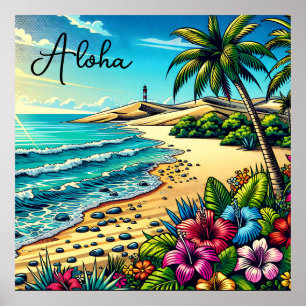 Affiche Vacances Aloha Océan Tropical