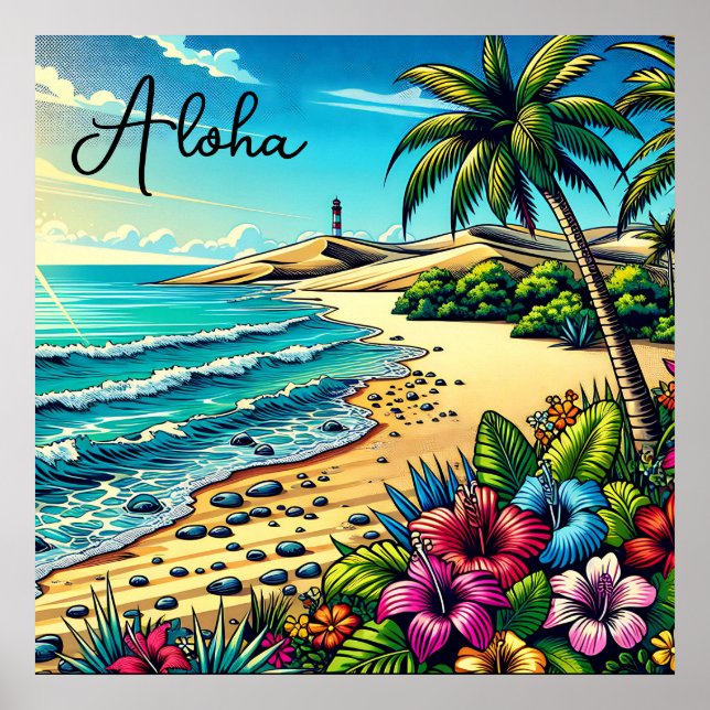 Affiche Vacances Aloha Océan Tropical (Devant)