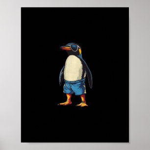 Affiche Vacances dans la piscine avec ce pingouin drôle en