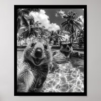 Vacances de selfie en piscine de quokka animal drô