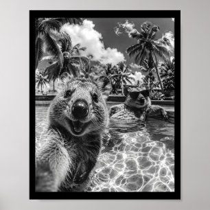 Affiche Vacances de selfie en piscine de quokka animal drô