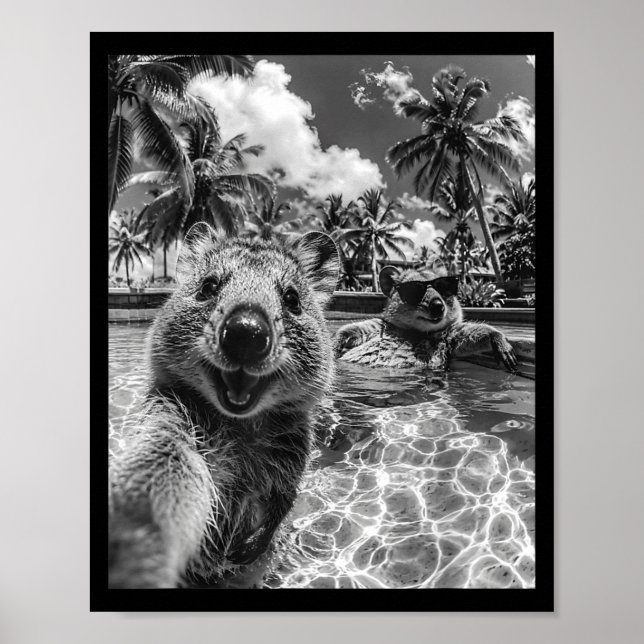 Affiche Vacances de selfie en piscine de quokka animal drô (Devant)