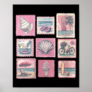 Affiche Vacances d'été à la plage côtière rose vintage pou