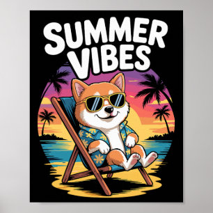 Affiche Vacances d'été drôles de chien de plage Shi Inu