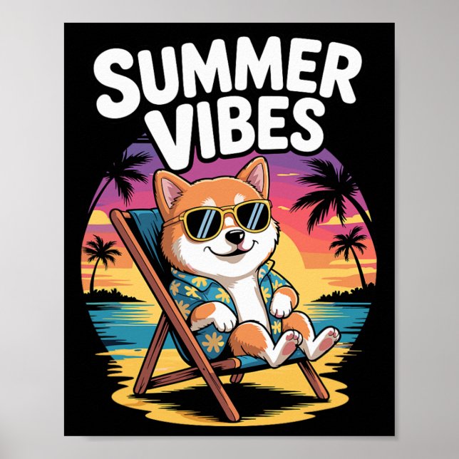 Affiche Vacances d'été drôles de chien de plage Shi Inu  (Devant)