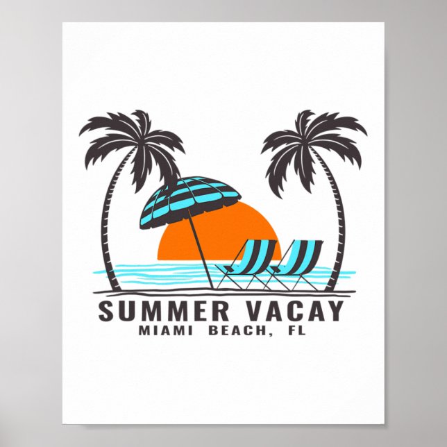 Affiche Vacances d'été Miami Beach Floride États-Unis Vaca (Devant)